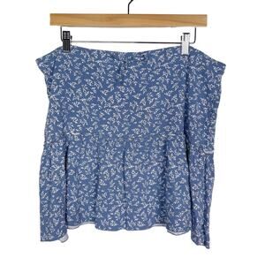 New Brandy Melville One Size Blue White Mini Floral Printed Skirt Ruffled Hem